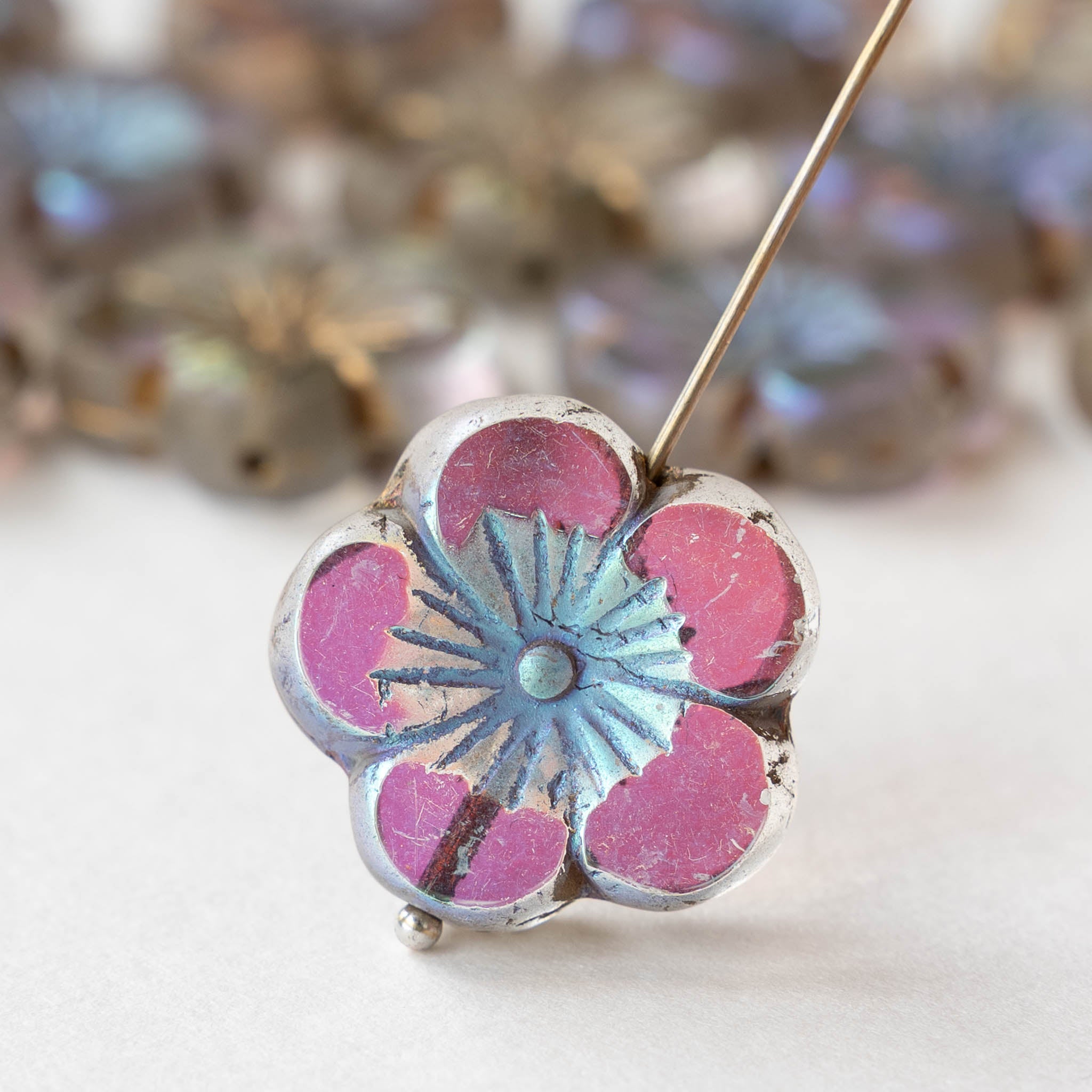 21mm Table Cut Hibiscus Flower Beads - Crystal AB Gold - 2 or 6