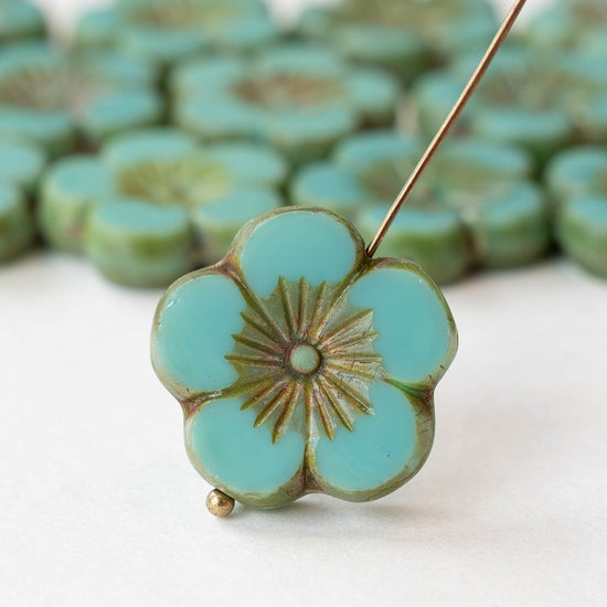 21mm Table Cut Hibiscus Flower Beads - Turquoise Picasso  - 2 or 6 beads