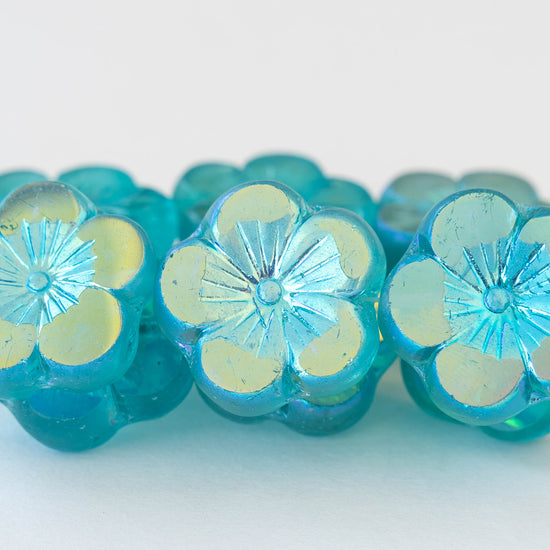 21mm Flower Beads - Aquamarine Blue AB - 6 Beads
