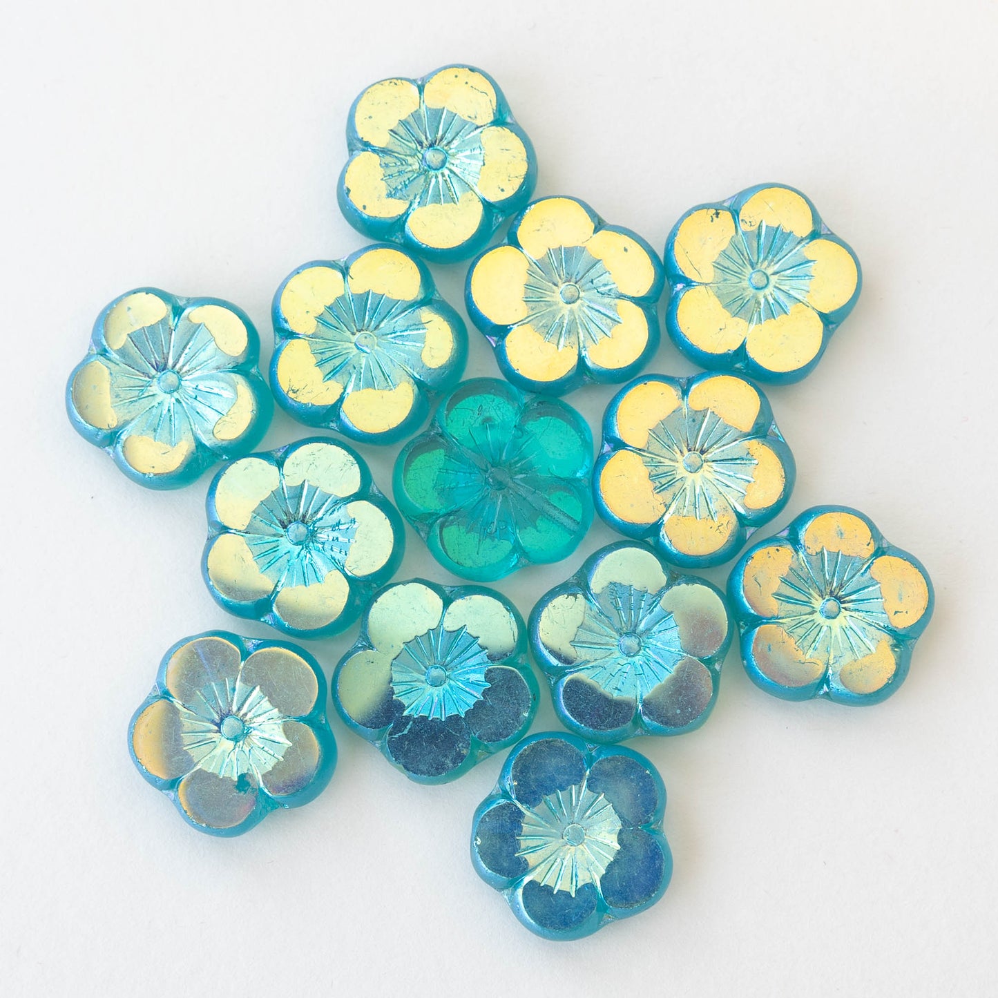 21mm Flower Beads - Aquamarine Blue AB - 6 Beads