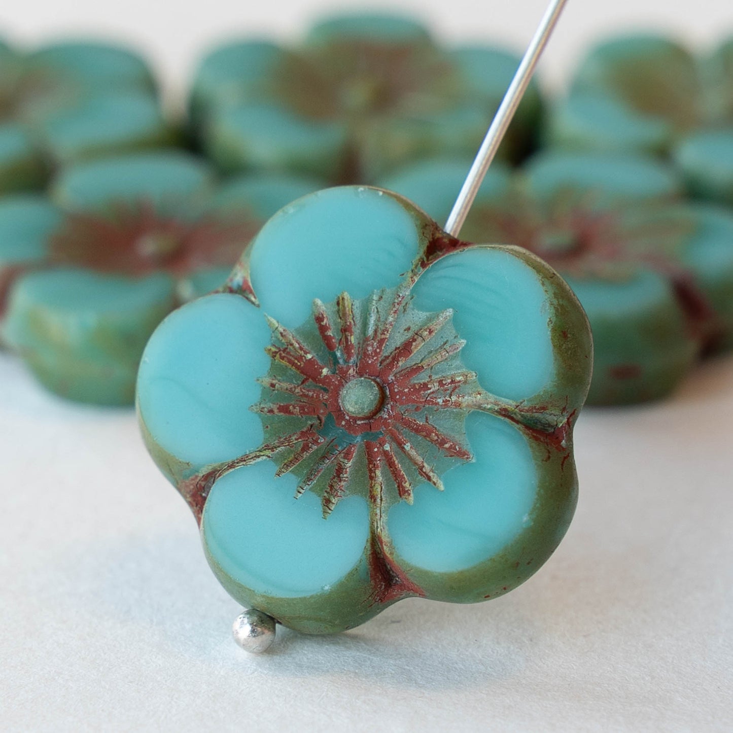 21mm Hibiscus Flower Bead - Opaque Turquoise - 2 or 6