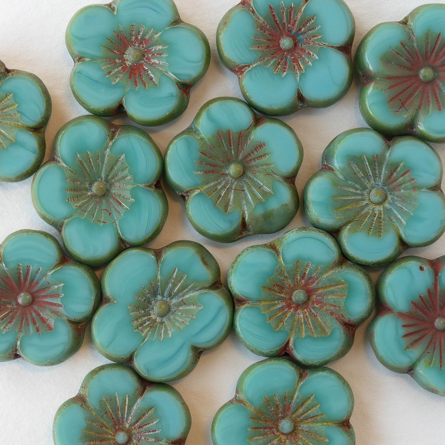21mm Hibiscus Flower Bead - Opaque Turquoise - 2 or 6