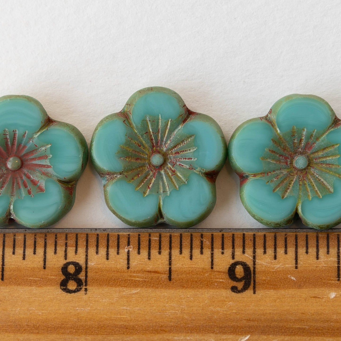 21mm Hibiscus Flower Bead - Opaque Turquoise - 2 or 6