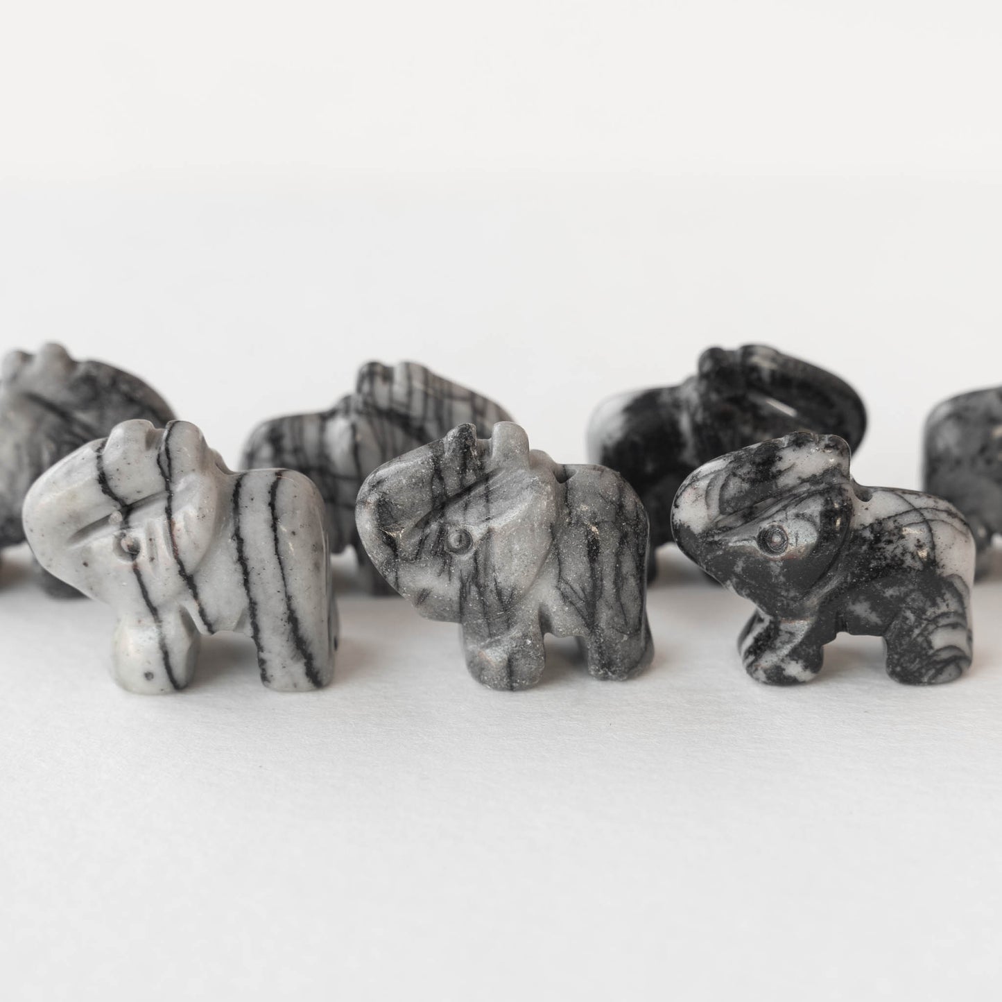 Carved Stone Elephant Bead - Zebra Jasper - Lucky Elephant Beads (2 beads) ~23x21mm