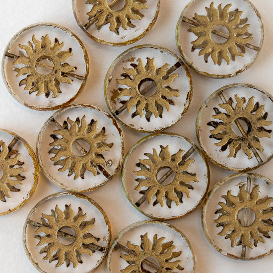 22mm Sun Coin Beads - Crystal with Gold Wash - 1 Bead