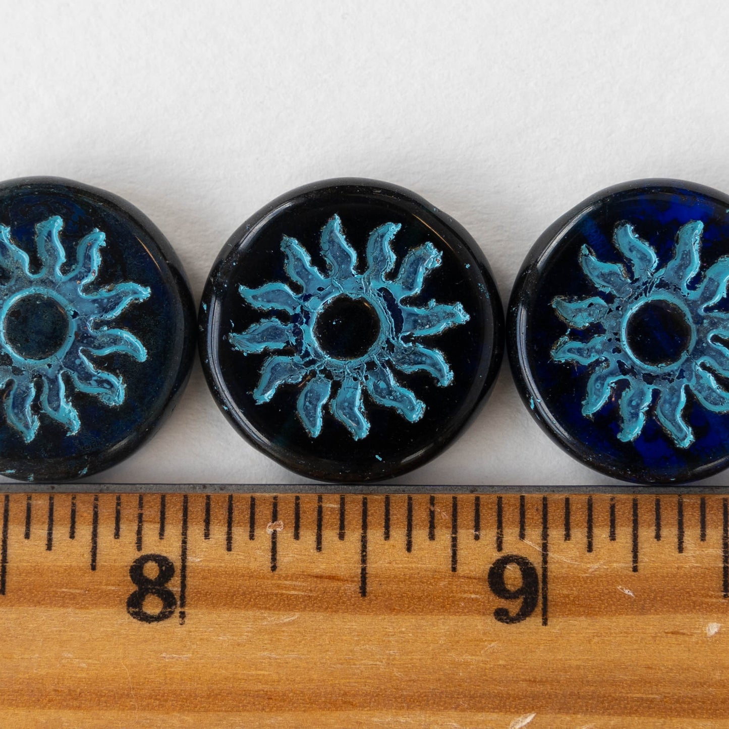 22mm Sun Coin Beads - Transparent Blue with Lt. Blue Sun - 1 Bead