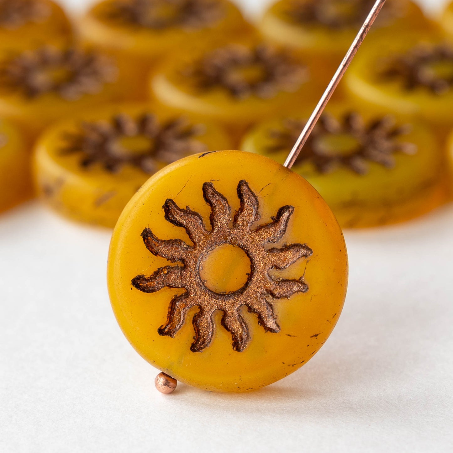 22mm Sun Coin Beads - Orange with Copper Wash - 1 Bead