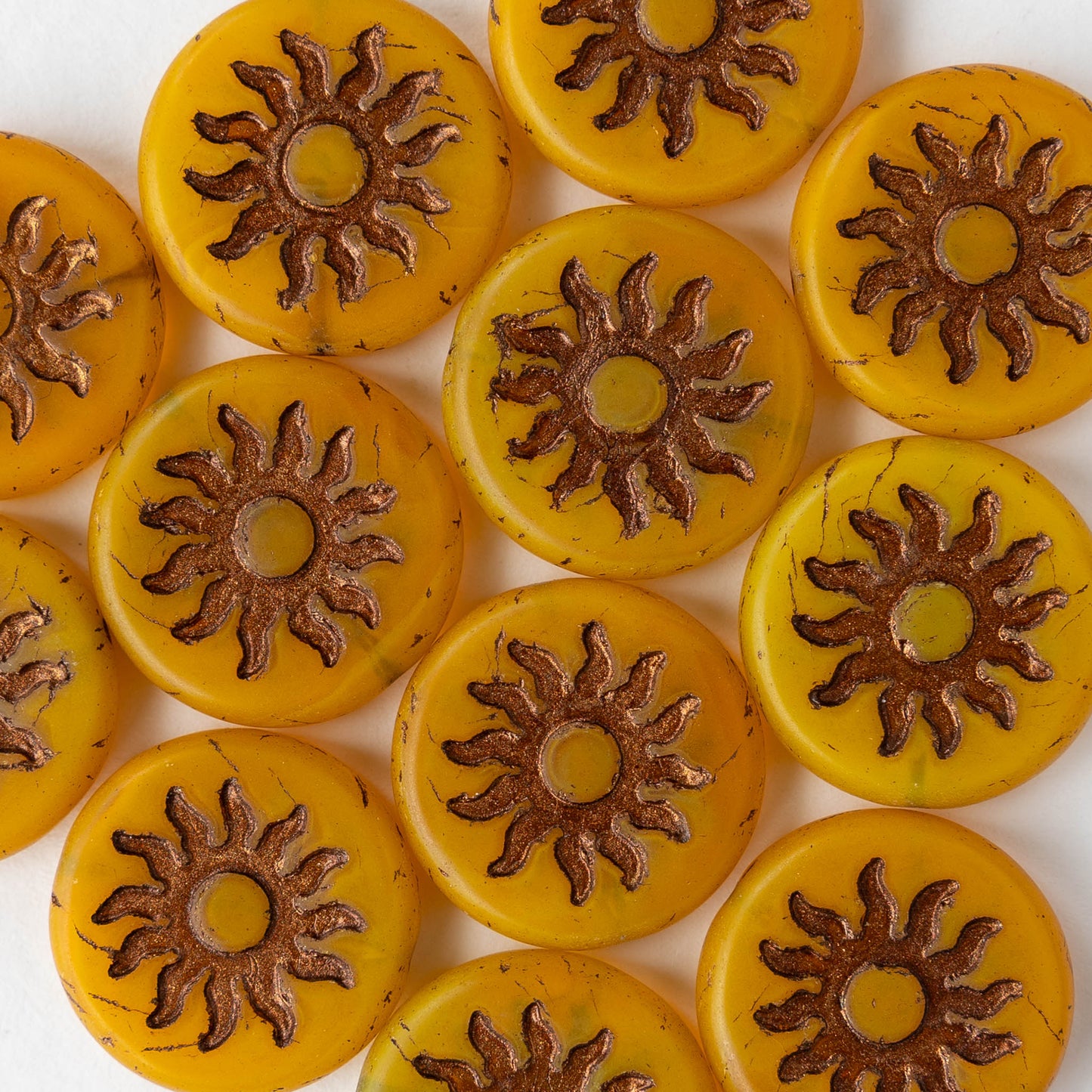 22mm Sun Coin Beads - Orange with Copper Wash - 1 Bead