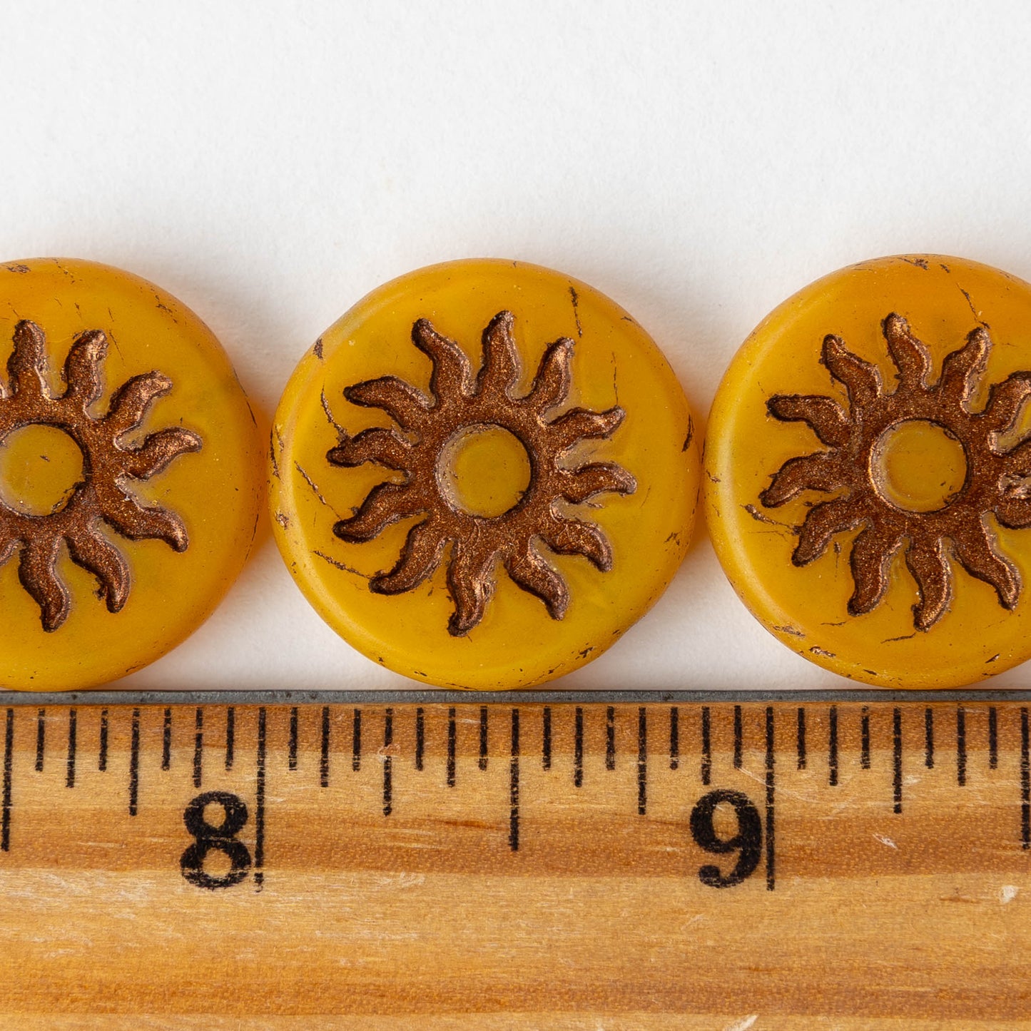 22mm Sun Coin Beads - Orange with Copper Wash - 1 Bead