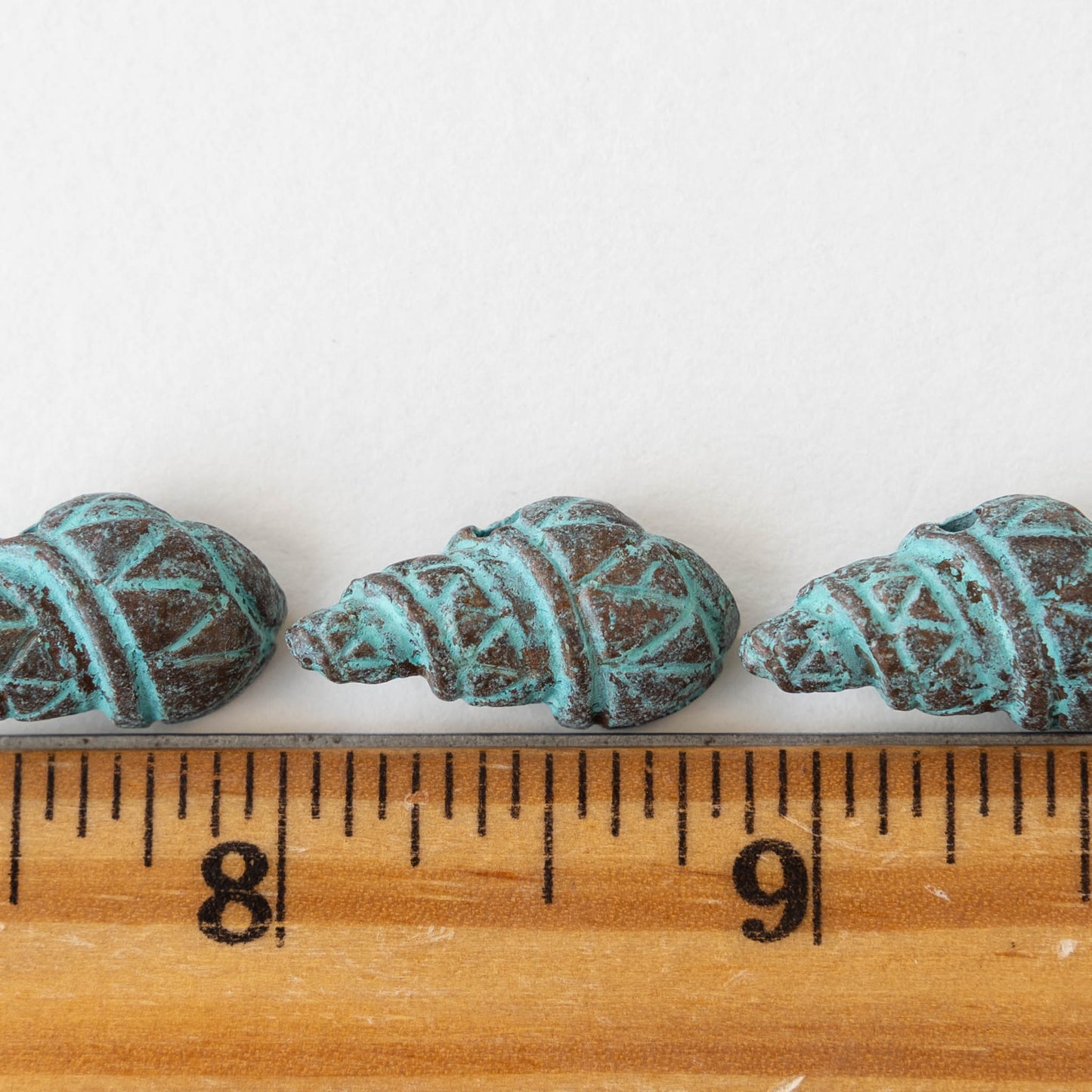 22mm Mykonos Metal Conch Shell Beads - Green Patina - 6 Beads