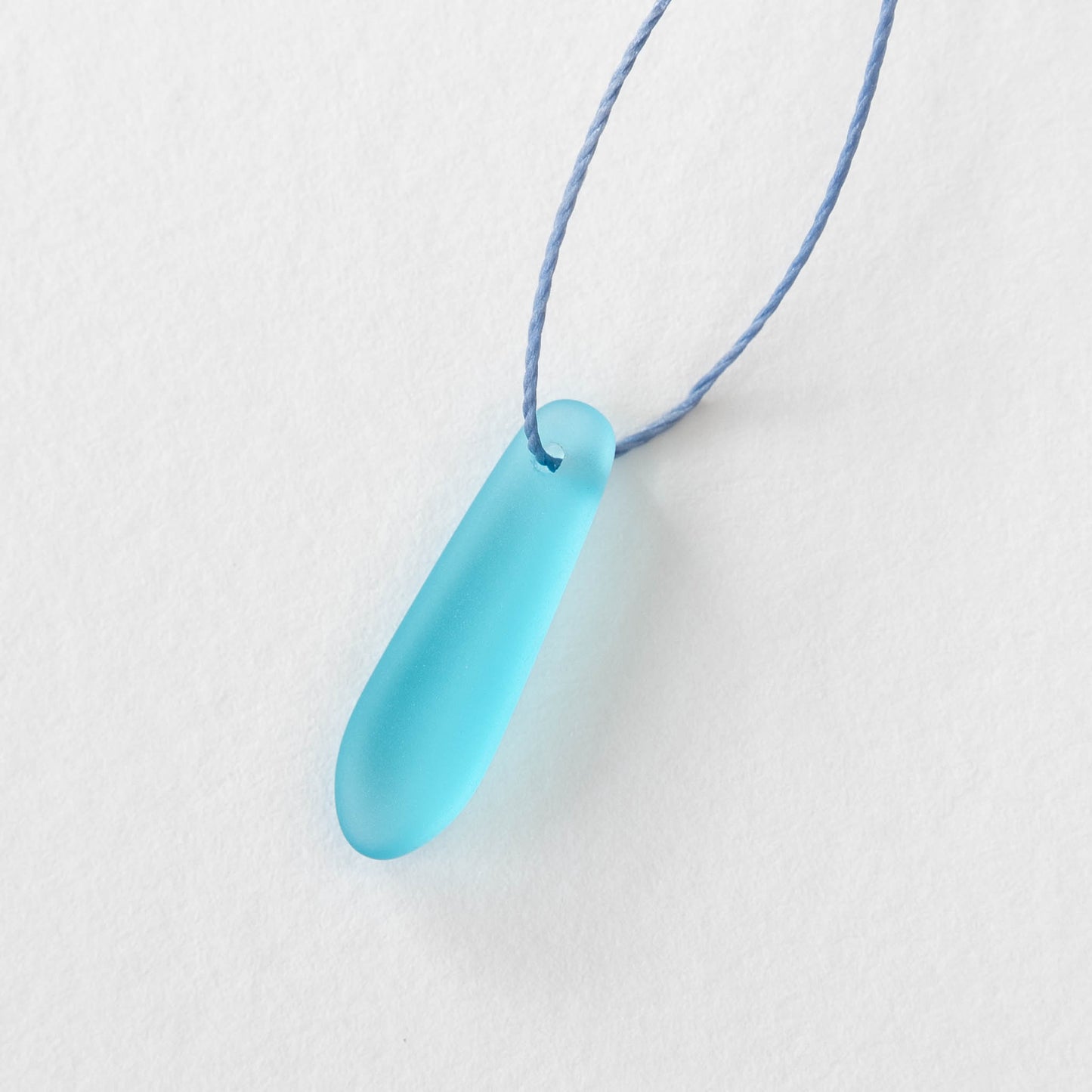 22mm Frosted Glass Drop Pendants - Aqua - 6 Pendants