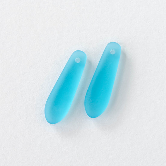 22mm Frosted Glass Drop Pendants - Aqua - 6 Pendants