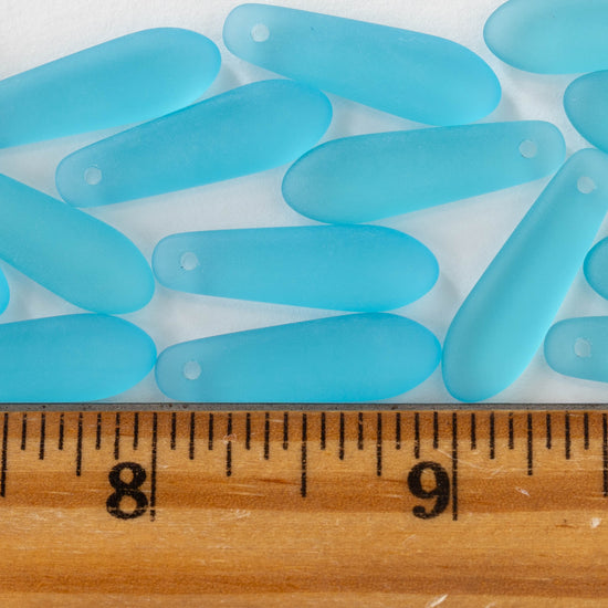 22mm Frosted Glass Drop Pendants - Aqua - 6 Pendants