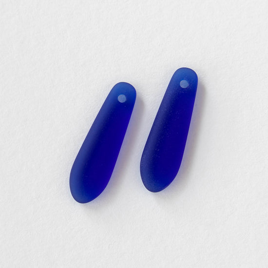 22mm Frosted Glass Drop Pendants - Cobalt - 6 Pendants