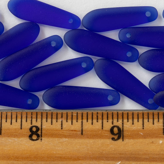 22mm Frosted Glass Drop Pendants - Cobalt - 6 Pendants