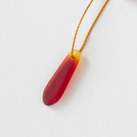 22mm Frosted Glass Drop Pendants - Red - 6 Pendants