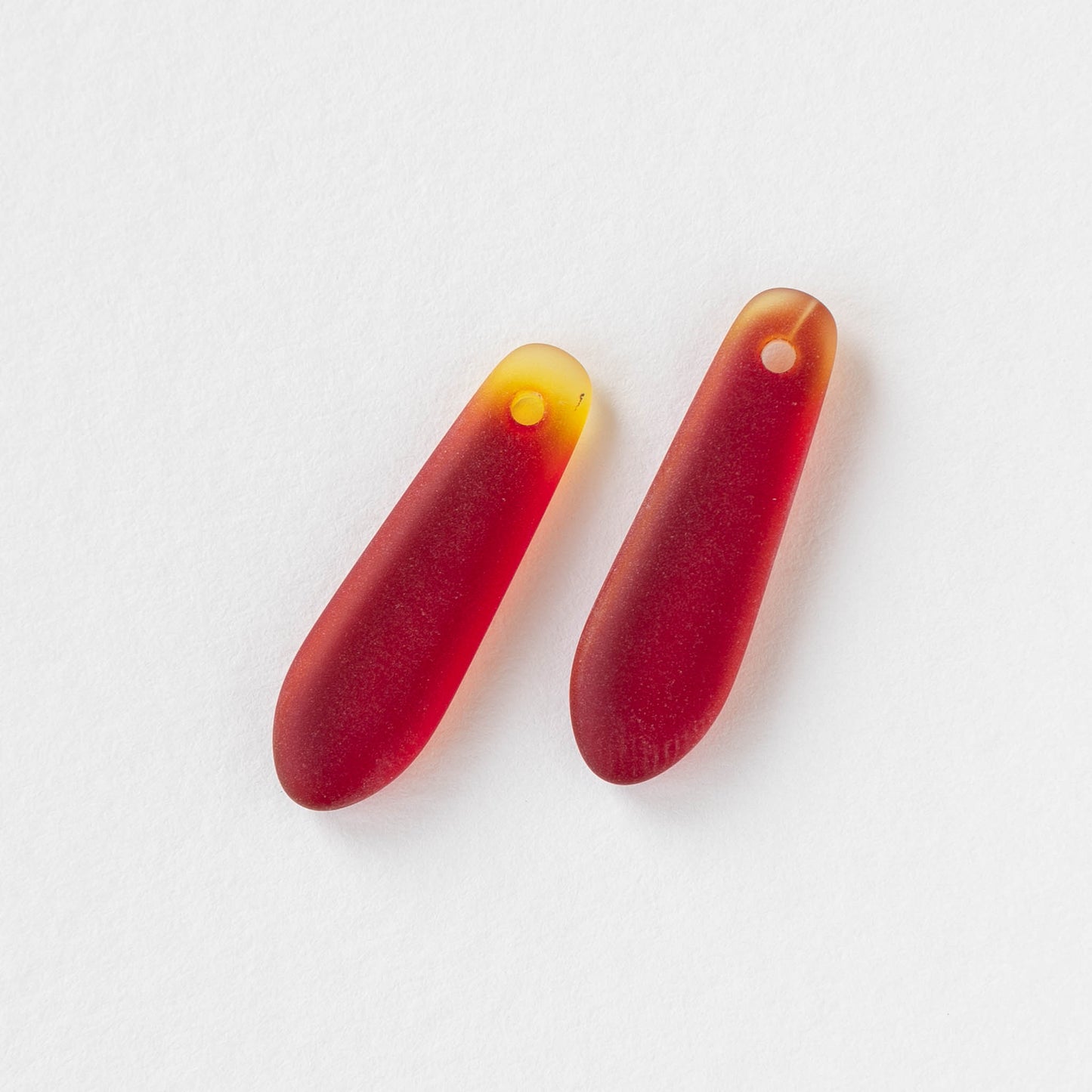 22mm Frosted Glass Drop Pendants - Red - 6 Pendants