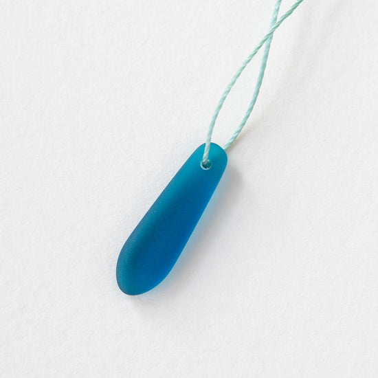 22mm Frosted Glass Drop Pendants - Teal - 6 Pendants