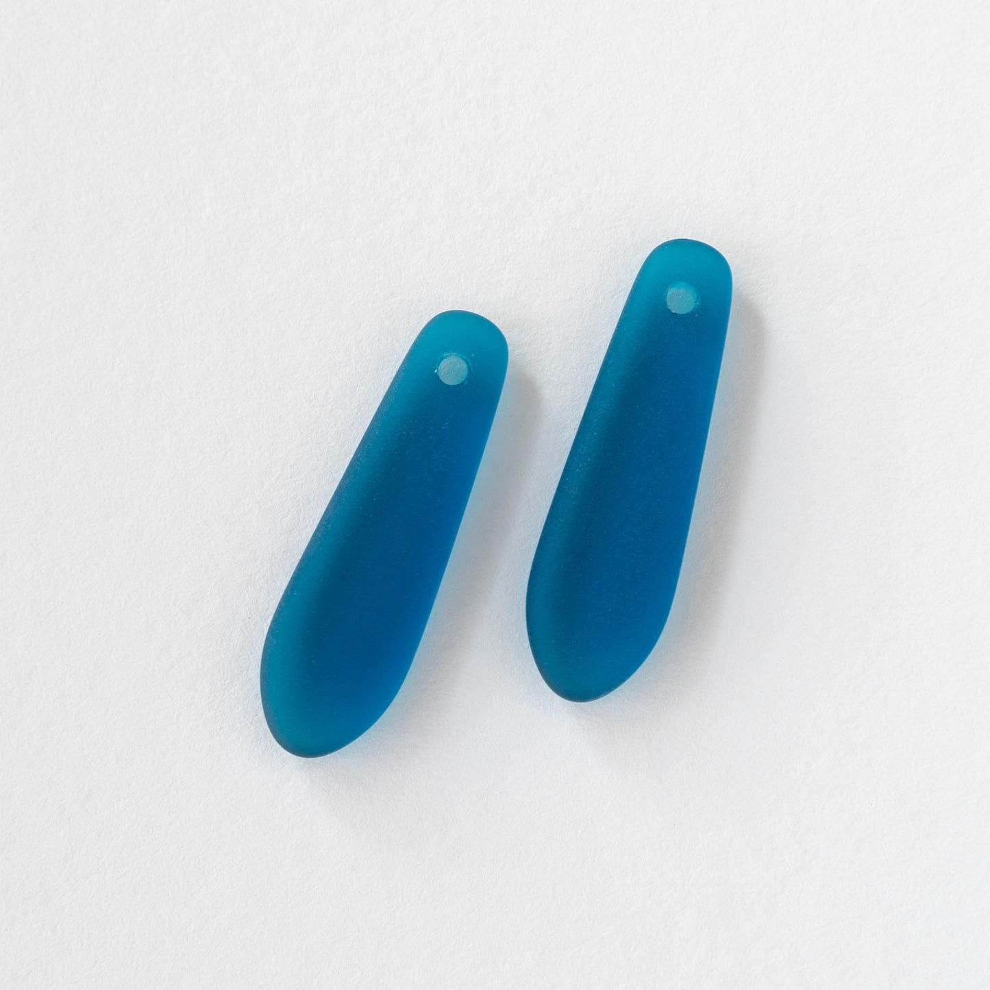 22mm Frosted Glass Drop Pendants - Teal - 6 Pendants