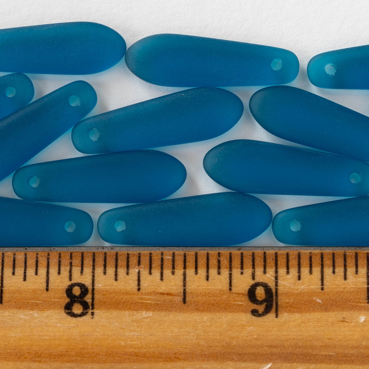 22mm Frosted Glass Drop Pendants - Teal - 6 Pendants