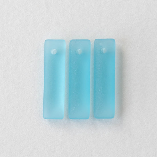 22mm Frosted Glass Rectangle Pendants -  Light Aqua - 6 beads