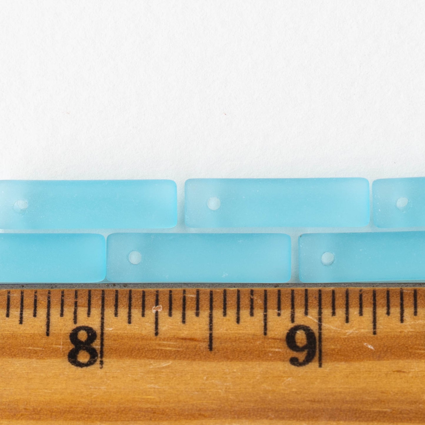 22mm Frosted Glass Rectangle Pendants -  Light Aqua - 6 beads