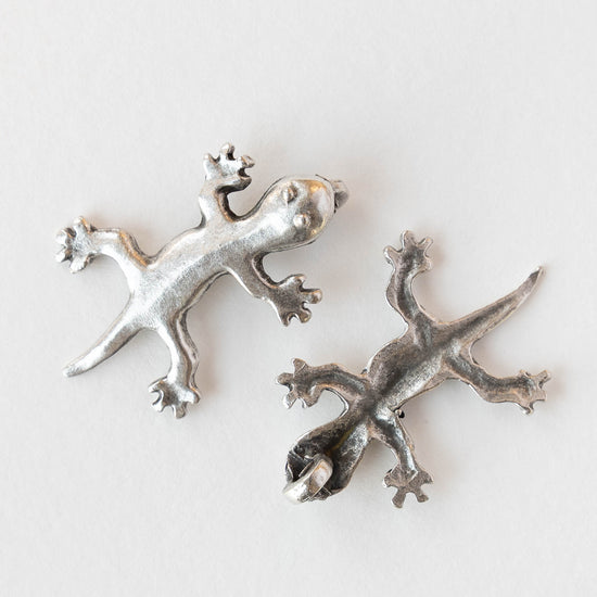 22x34mm Mykonos Metal Gecko Pendant - Antique Silver - 1, 4, or 10 pendants