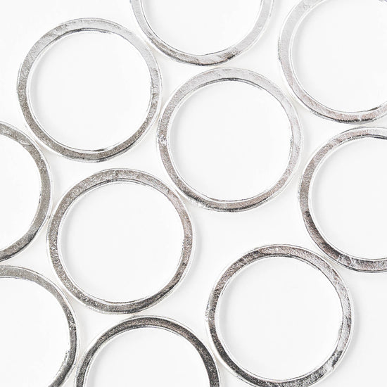 24mm Hammered Circle Hoop - Silver Plated - 1, 2 or 6 pieces