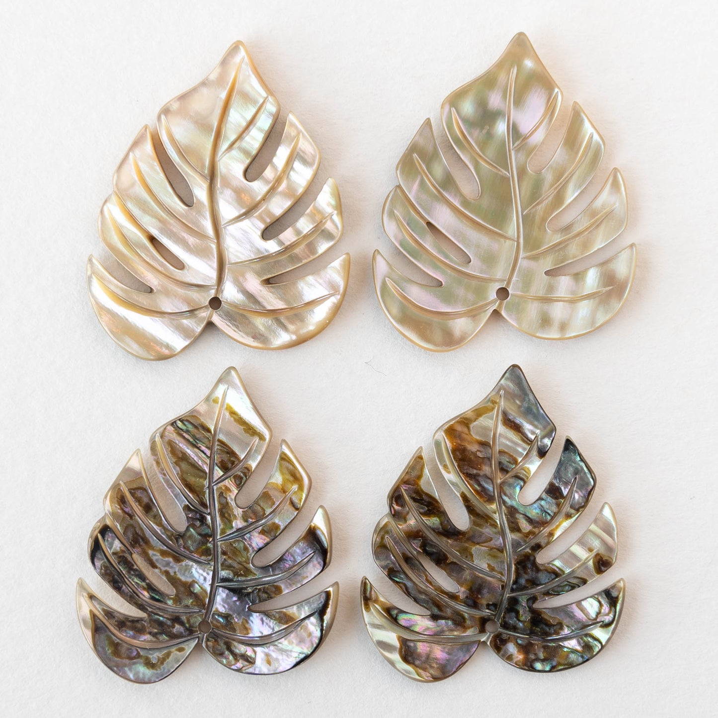 24x30mm Carved Abalone Monstera Leaf Shell Beads - 1 Pair