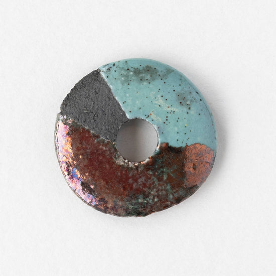 27mm Ceramic Raku Disk Beads - Blue - 1, 2, or 4 beads