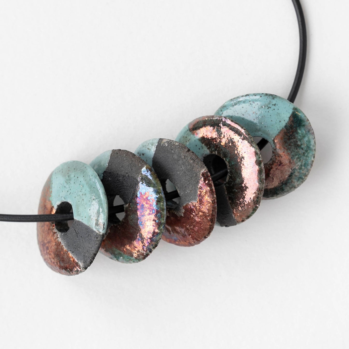 27mm Ceramic Raku Disk Beads - Blue - 1, 2, or 4 beads