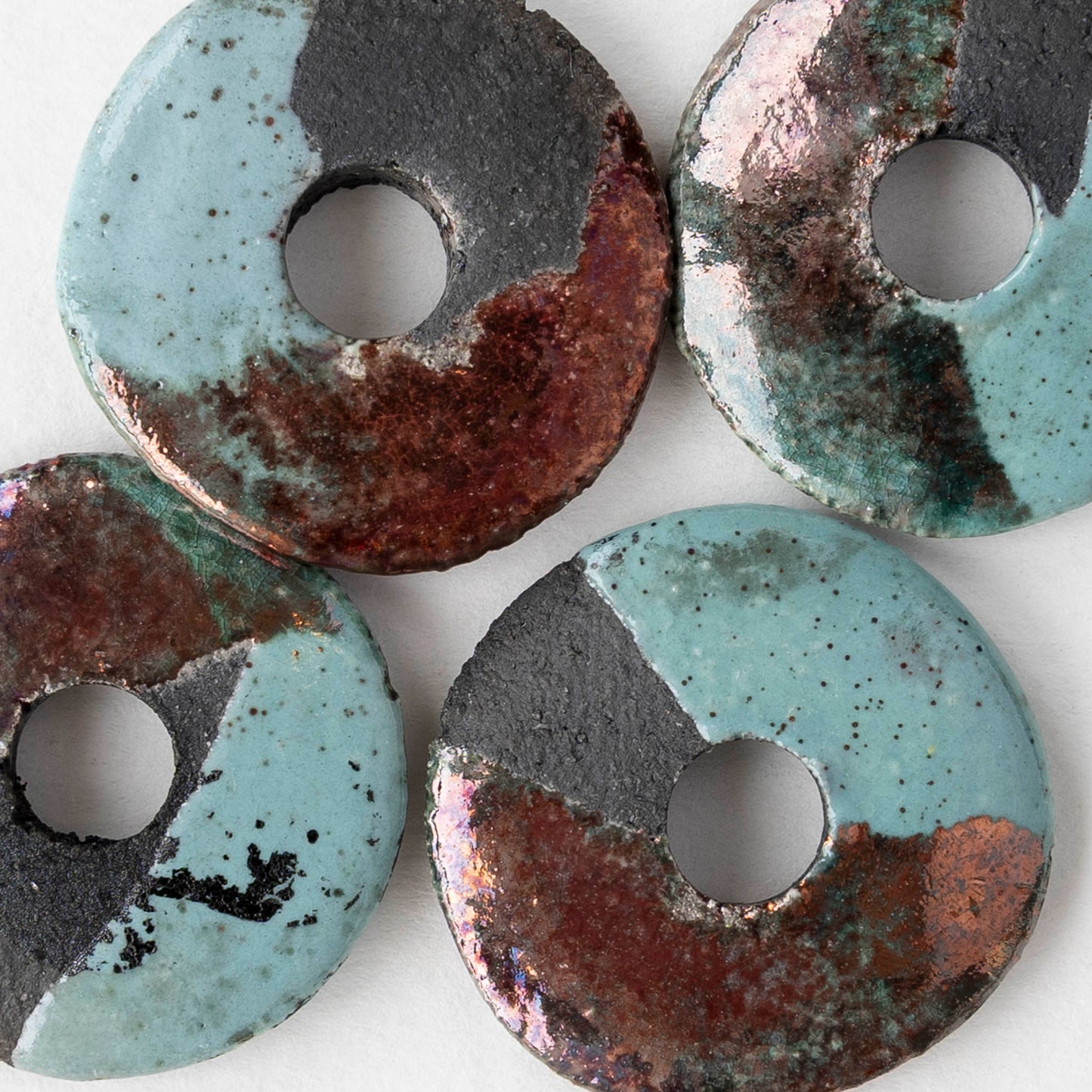 27mm Ceramic Raku Disk Beads - Blue - 1, 2, or 4 beads