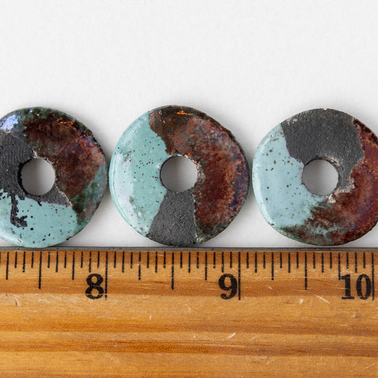 27mm Ceramic Raku Disk Beads - Blue - 1, 2, or 4 beads