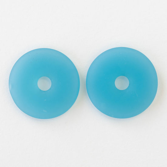 25mm Frosted Glass Donut - Opaque Aqua Blue - 4 Beads