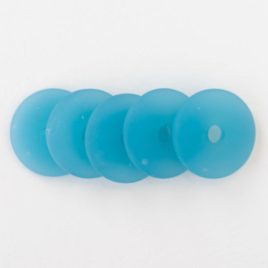 25mm Frosted Glass Donut - Opaque Aqua Blue - 4 Beads