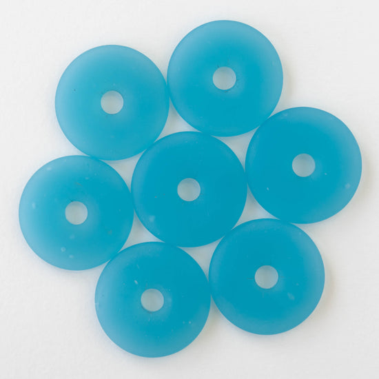 25mm Frosted Glass Donut - Opaque Aqua Blue - 4 Beads