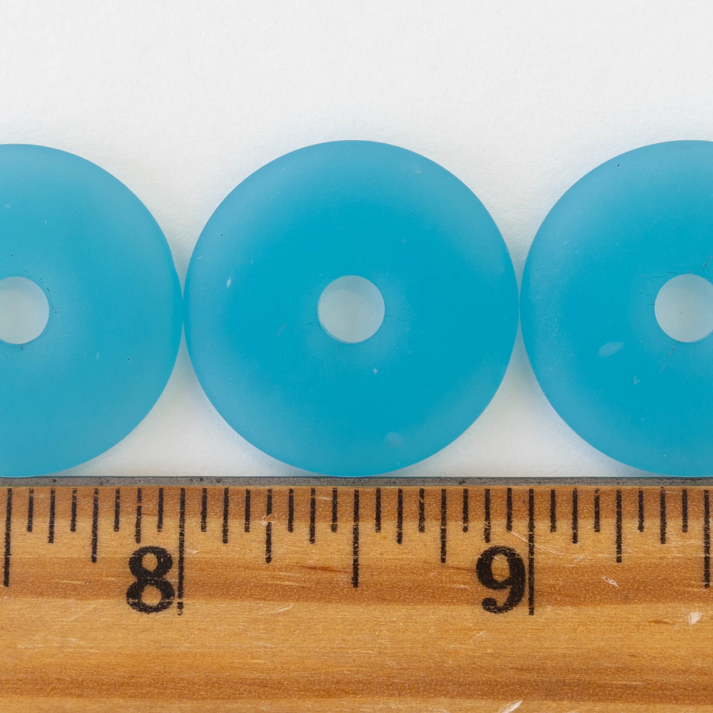 25mm Frosted Glass Donut - Opaque Aqua Blue - 4 Beads