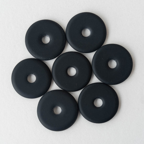 25mm Frosted Glass Donut - Black - 4 Beads
