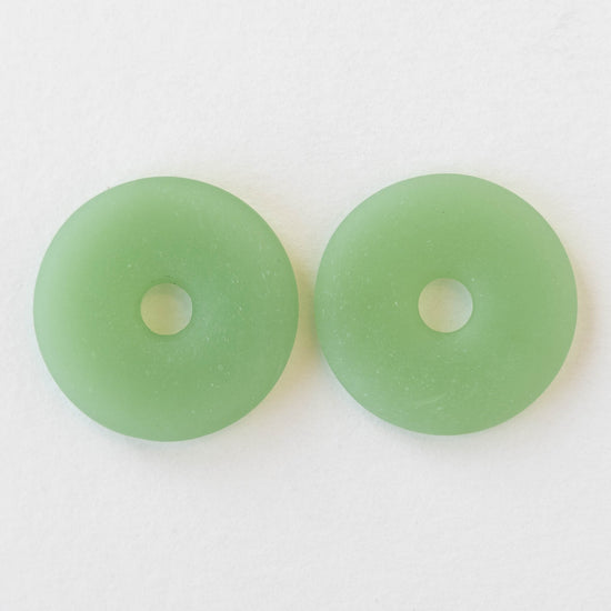 25mm Frosted Glass Donut - Opaque Mint Green - 4 Beads