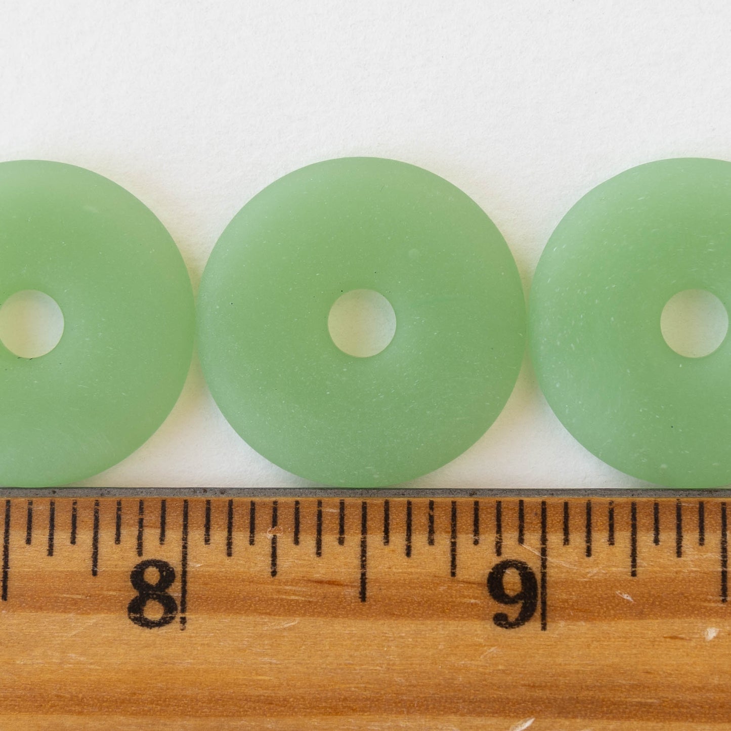 25mm Frosted Glass Donut - Opaque Mint Green - 4 Beads