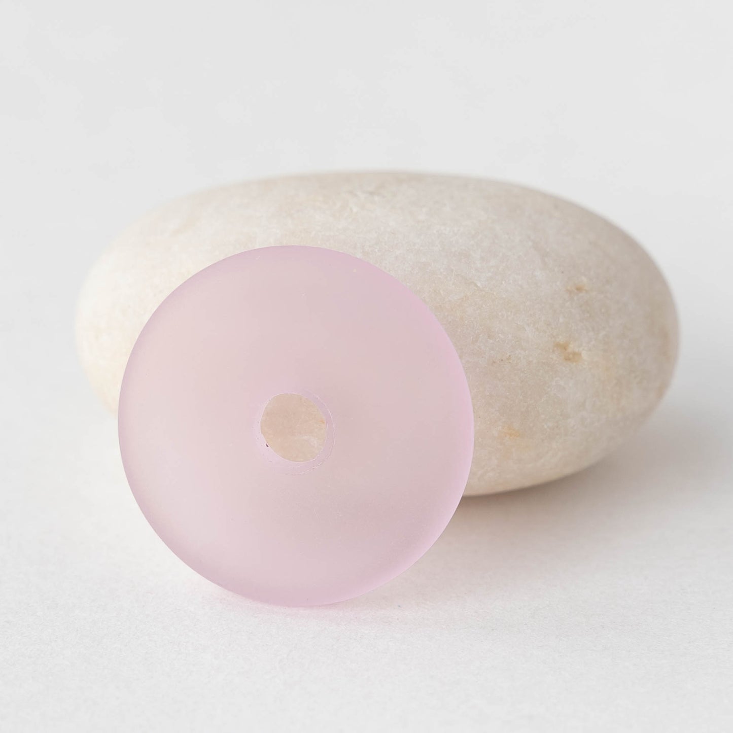 25mm Frosted Glass Donut - Pink - 4 Beads