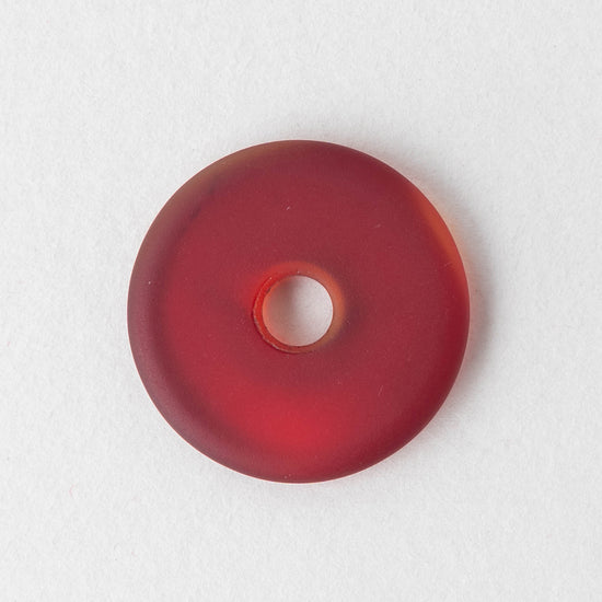25mm Frosted Glass Donut - Red - 4 Beads