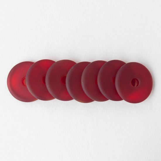 25mm Frosted Glass Donut - Red - 4 Beads