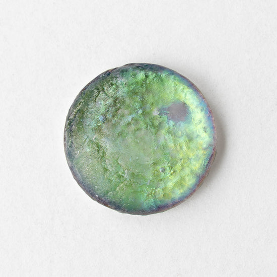 25mm Etched Glass Cabochons - Silver Blue Green Metallic - 2 pieces