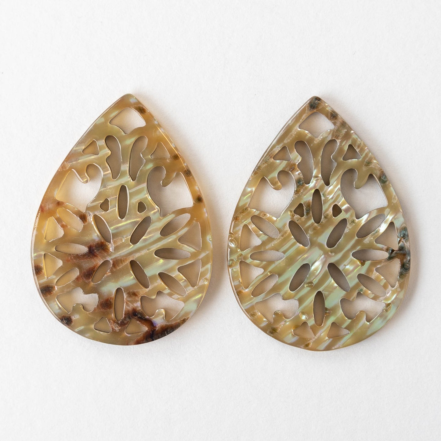 25x35mm Carved Abalone Teardrop Shell Pendants - 1 Pair
