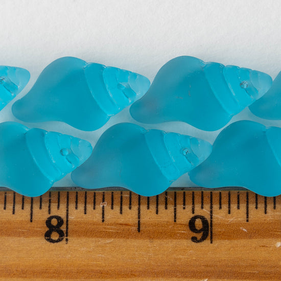 12x26mm Frosted Glass Conch Shell Beads - Light Aqua - 2 Beads
