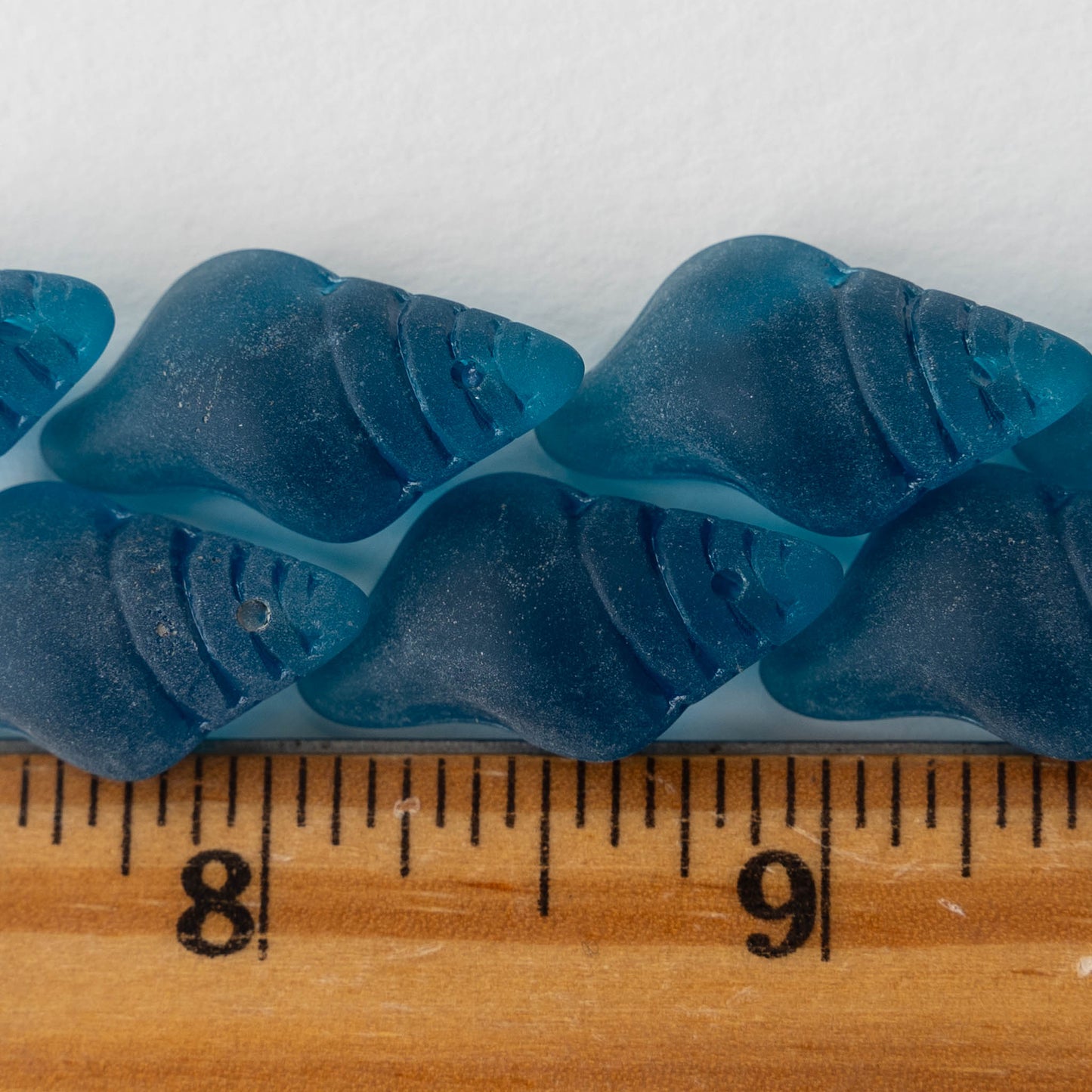 12x26mm Frosted Glass Conch Shell Beads - Teal - 2 Beads
