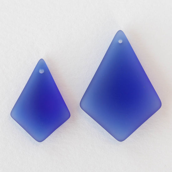 26x36mm Frosted Glass Diamond Pendants - Sapphire Blue - 2 or 6