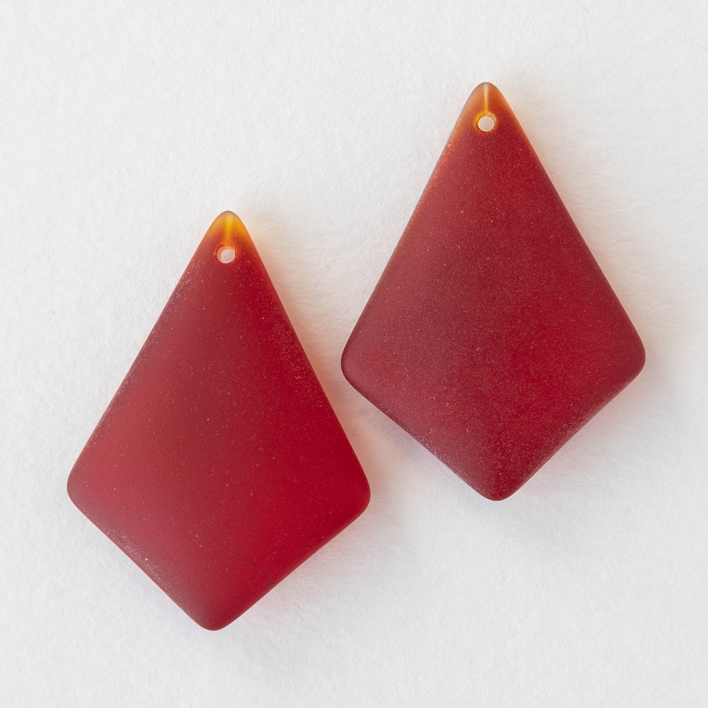 26x36mm Frosted Glass Diamond Pendants - Red Matte - 2 pendants