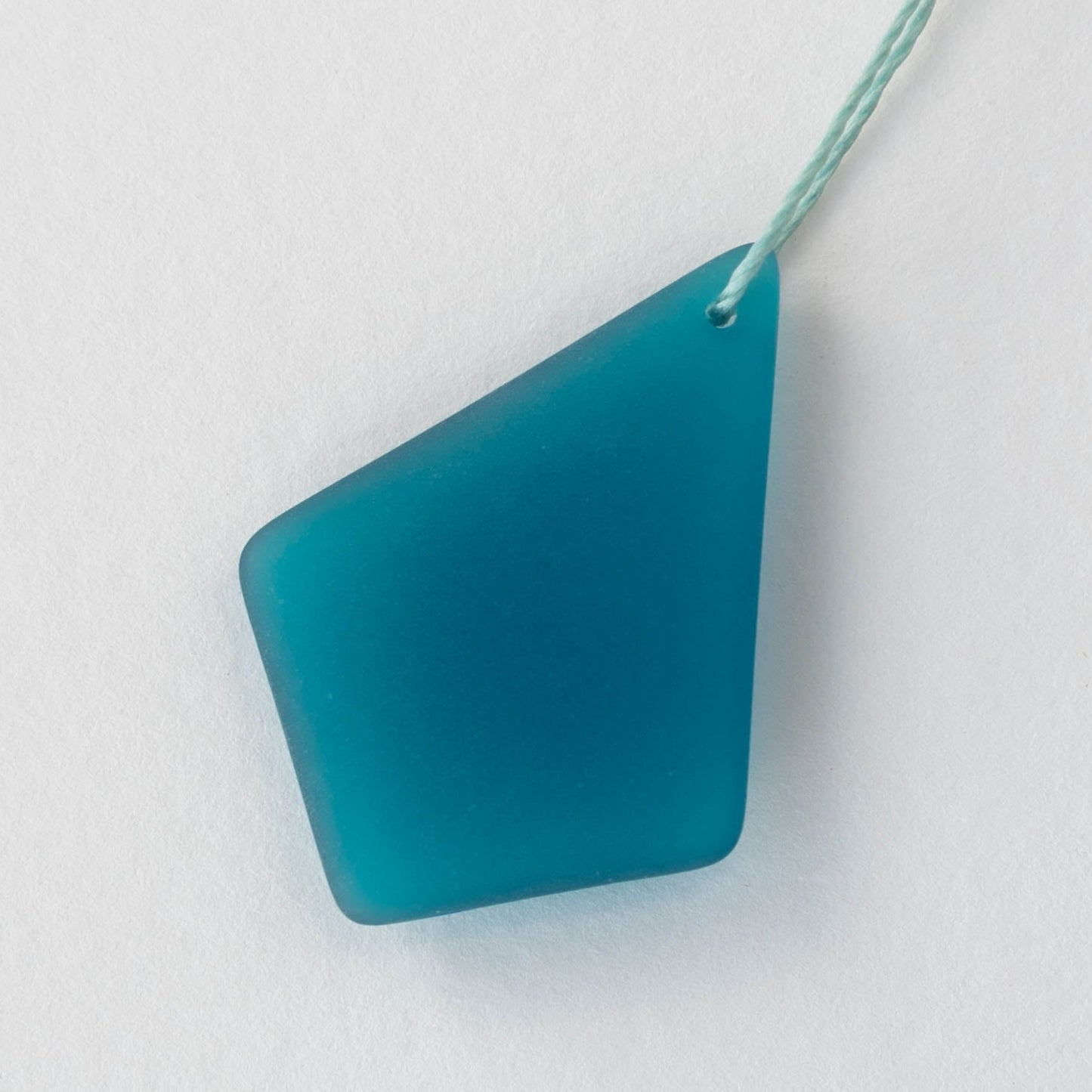 26x36mm Frosted Glass Diamond Pendants - Teal - 2 Beads